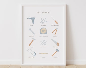 Tools Poster, Tools Print, Printable Wall Art, Boys Room Decor, Kids Room Decor, DIGITAL DOWNLOAD
