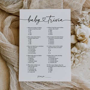 Baby Shower Trivia Game, Modern Minimalist Baby Trivia, Editable Baby Shower Quiz Game, DIGITAL DOWNLOAD