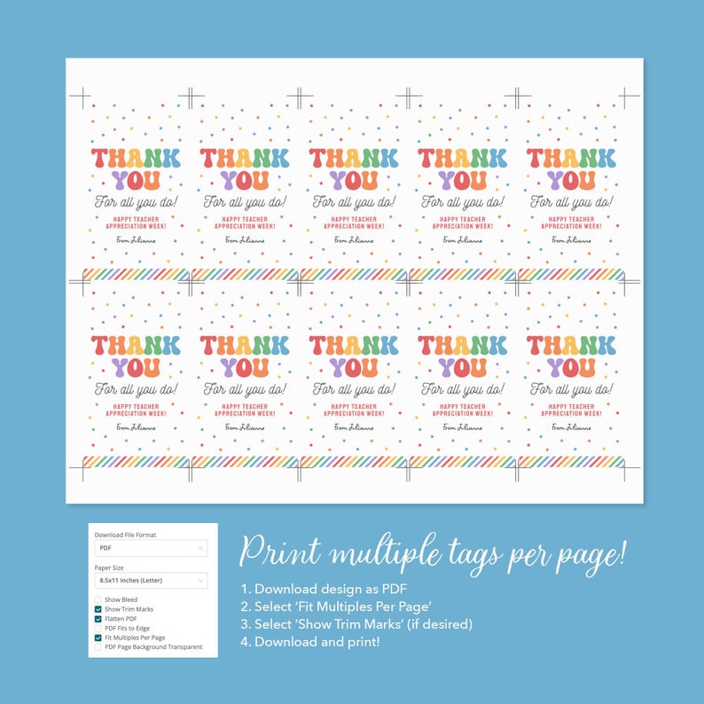 Teacher Appreciation Week Tag Template, Editable Rainbow Thank You for ...