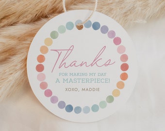 Editable Art Birthday Party Favor Tag Template, Printable Painting Birthday Gift Tag, DIGITAL DOWNLOAD