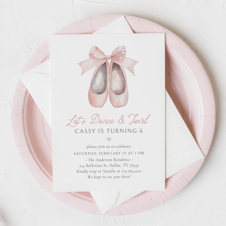 Ballerina Birthday Invitation, Ballet Girl Birthday Party Invite ...