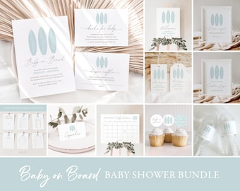 Baby on Board Baby Shower Invitation Bundle, Printable Surfboard Boy Baby Shower Decorations and Games, Editable Template, DIGITAL DOWNLOAD