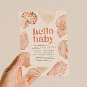 Beach Baby Shower Invitation Template, Editable Sea Shell Baby Shower Invite (Digital Download)