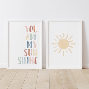 You Are My Sunshine Set of 2 Prints, PRINTABLE Rainbow Wall Art, Girls Room Decor, Kids Room Decor, DIGITAL DOWNLOAD