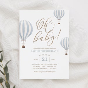 Blue Hot Air Balloon Baby Shower Invitation, Boy Baby Shower Invite, Oh Baby Printable Invitation Template, DIGITAL DOWNLOAD image 4