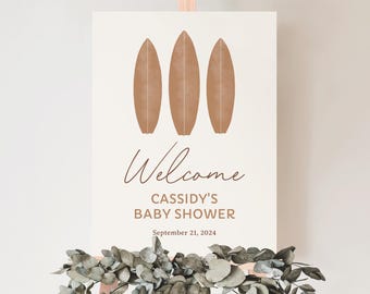 Surfboard Baby Shower Welcome Sign, Baby on Board Baby Shower Printable Welcome Sign Template, DIGITAL DOWNLOAD