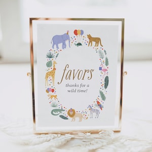 Jungle Birthday Favors Sign, Safari Birthday Party Decor, Party Animals Favors Table Sign, DIGITAL DOWNLOAD
