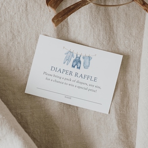 Billet de tombola de couches pour baby shower en denim bleu jean, carte de tombola de couches de couches pour baby shower, vêtements pour bébés, téléchargement numérique