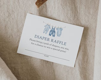 Blue Jean Denim Baby Shower Diaper Raffle Ticket, Baby Clothes Boy Baby Shower Diaper Raffle Card, DIGITAL DOWNLOAD