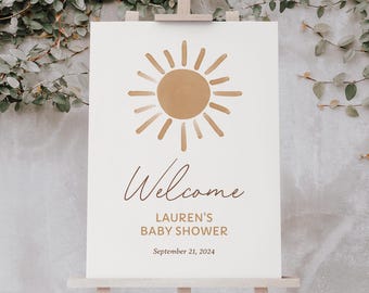 Sunshine Baby Shower Willkommensschild, Boho Sun Baby Shower Willkommensschild, Druckbarer kleiner Sonnenstrahl Schild Vorlage, DIGITAL DOWNLOAD