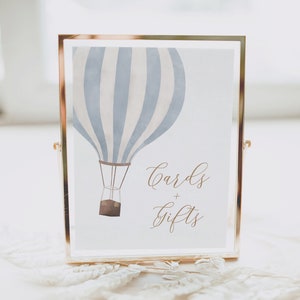 Blue Hot Air Balloon Baby Shower Cards and Gifts Sign, Printable Travel Baby Shower Gift Table Sign, DIGITAL DOWNLOAD