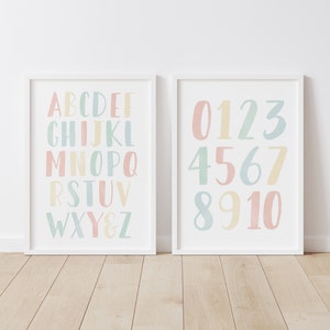 Pastel Alphabet and Numbers Posters, ABC Print, Printable Educational Wall Art, Kids Room Decor, Nursery Decor, DIGITAL DOWNLOAD