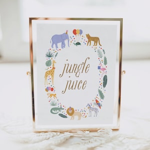 Signo de cumpleaños de jugo de selva, decoración de fiesta de cumpleaños de Safari, signo de mesa de animales de fiesta, DESCARGA DIGITAL