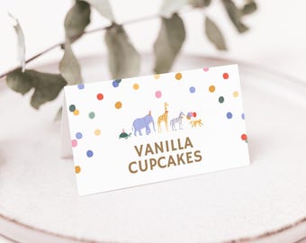 Editable Jungle Safari Birthday Party Food Label Template, Printable Party Animals Birthday Tent Card, DIGITAL DOWNLOAD