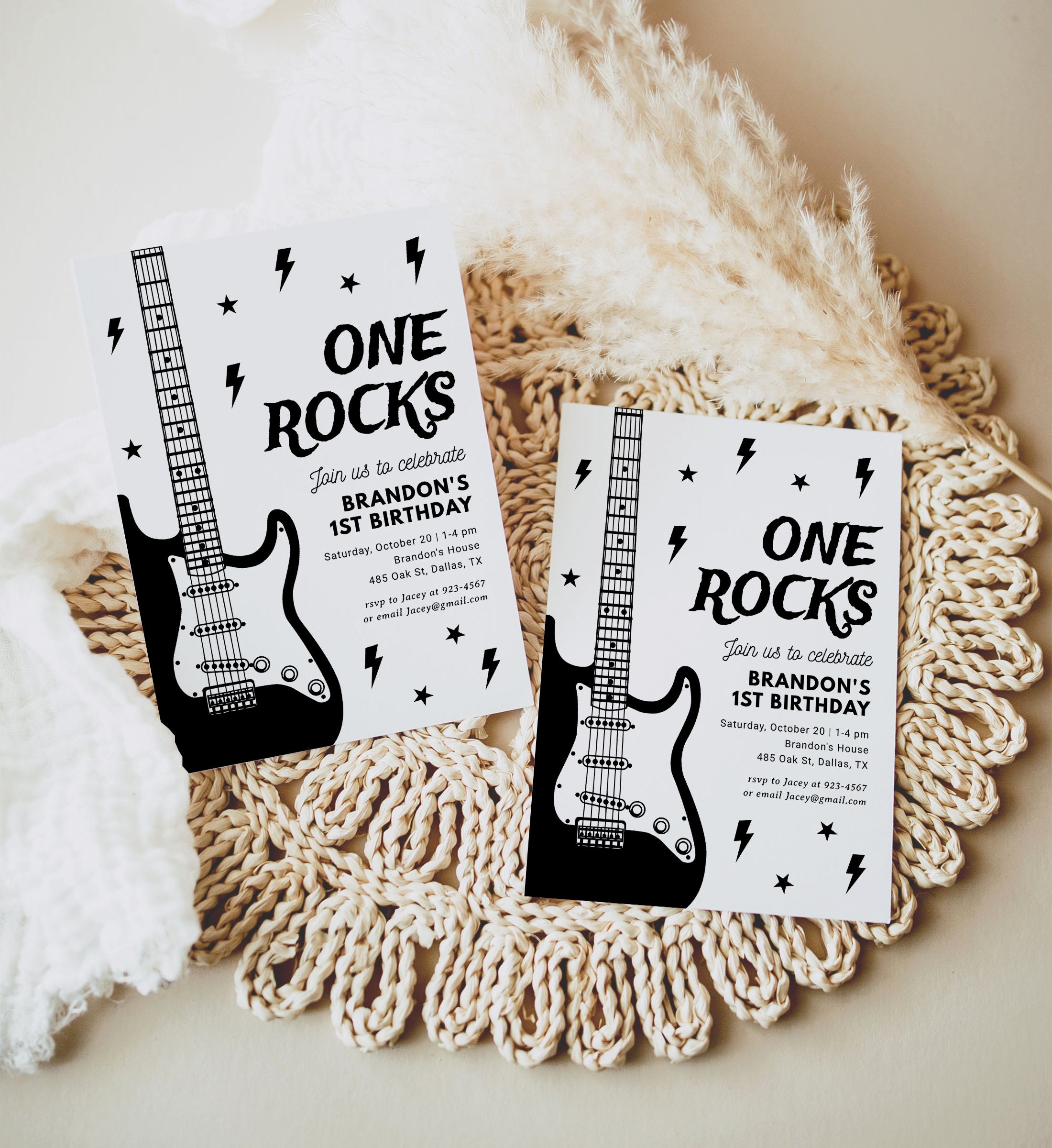 Editable Rock and Roll Birthday Invitation Template, One Rocks 1st ...
