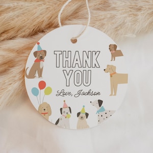 Welpen Geburtstag Favor Tag, druckbarer Hund Geburtstagsfeier Geschenkanhänger, bearbeitbare runde Tag Vorlage, Welpe Pawty, DIGITAL DOWNLOAD