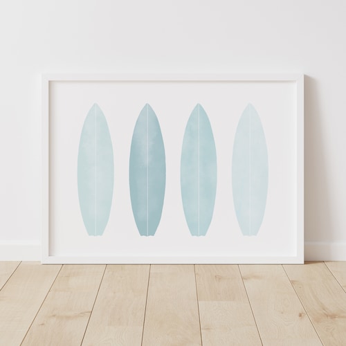 Blue Surfboard Wall Art Watercolor Beach Decor Printable Etsy