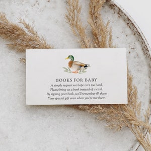 Eend baby shower boeken voor babykaart, eend Mallard boek aanvraag invoegen, aquarel groen, digitale DOWNLOAD