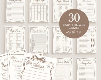 Coffee Baby Shower Games Bundle, Printable Baby is Brewing Hand Drawn February Baby Shower Activities Pack