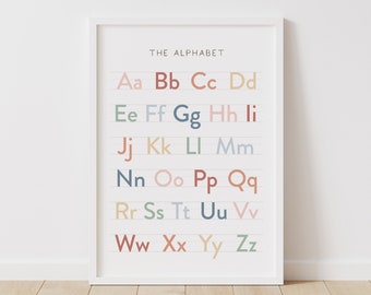 Rainbow Alphabet Poster, Handwriting Chart Print, Educational PRINTABLE Wall Art, Rainbow Classroom Decor, Back to School, DIGITAL DOWNLOAD