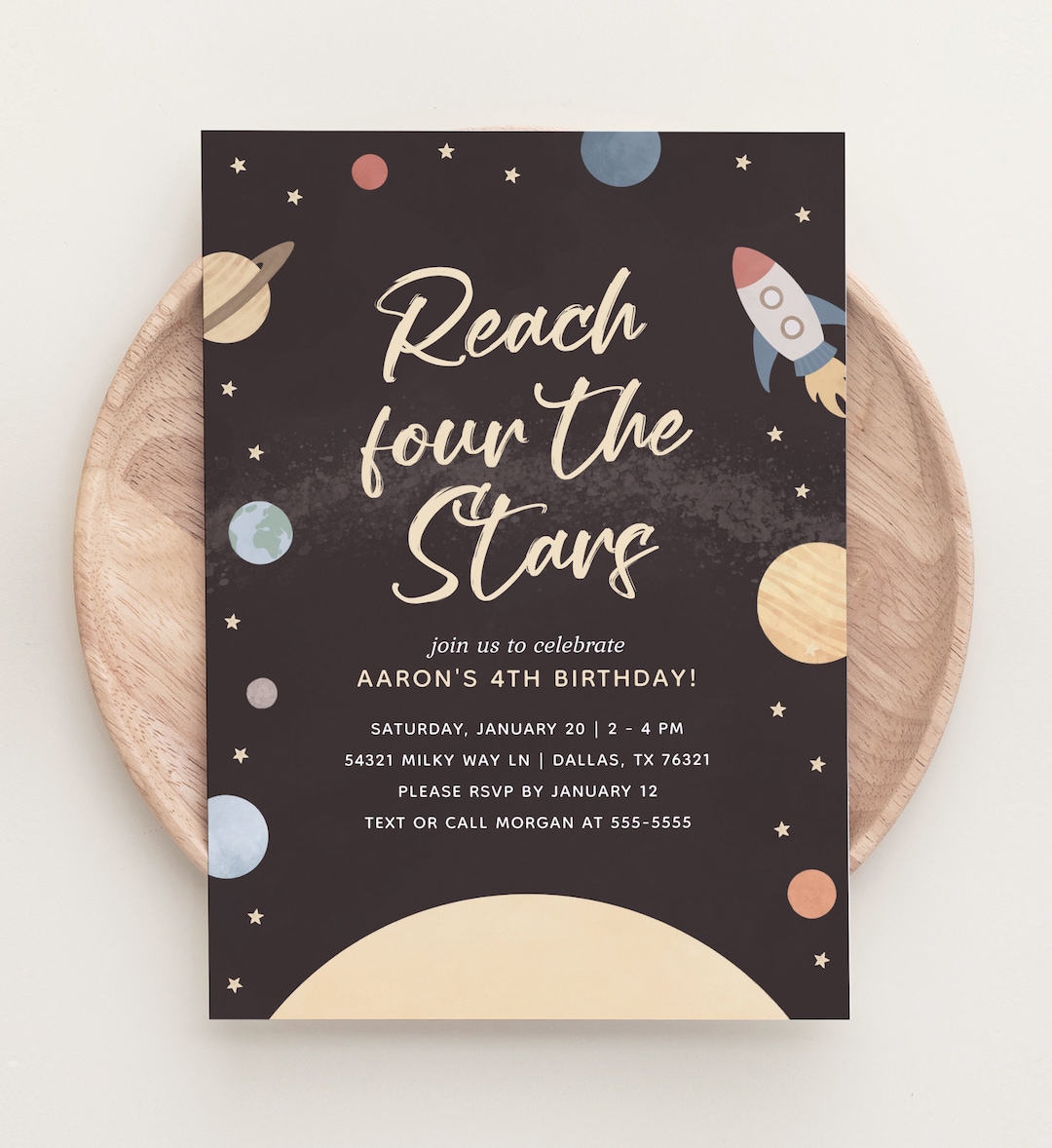 Reach Four the Stars Outer Space 4th Birthday Invitation, Space Kids ...