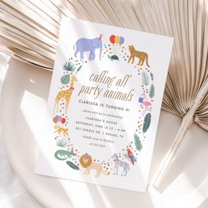 Party Animals Geburtstagseinladung, Dschungel Safari Geburtstagsparty einladen, Vorlage, Calling All Party Animals, DIGITAL DOWNLOAD