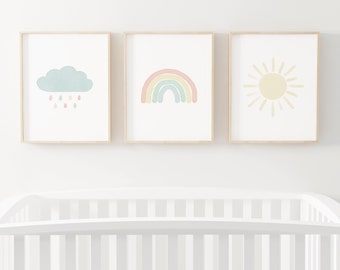 Pastel Rainbow Wall Art Set of 3 Prints, Girl Nursery Decor, Printable Wall Art, Kids Room Decor, DIGITAL DOWNLOAD