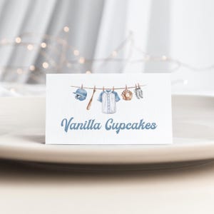 Modèle modifiable de marque-place pour baby shower de baseball, carte de tente de baby shower imprimable Little Slugger, téléchargement numérique