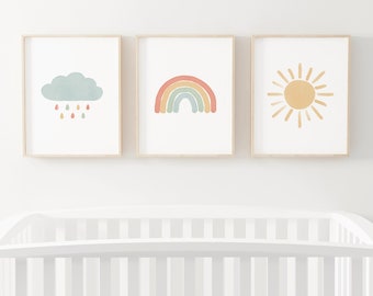 Rainbow Wall Art Set of 3 Prints, Nursery Decor, Printable Wall Art, Kids Room Decor, Watercolor Rainbow Poster, DIGITAL DOWNLOAD