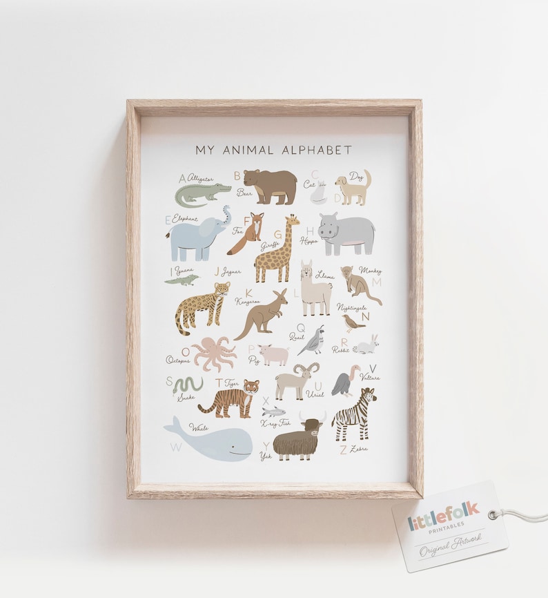 Animal Alphabet Poster, PRINTABLE Wall Art, Educational ABC Poster, Kids Room Decor, Nursery Wall Art, Nursery Decor, Digital Download image 4