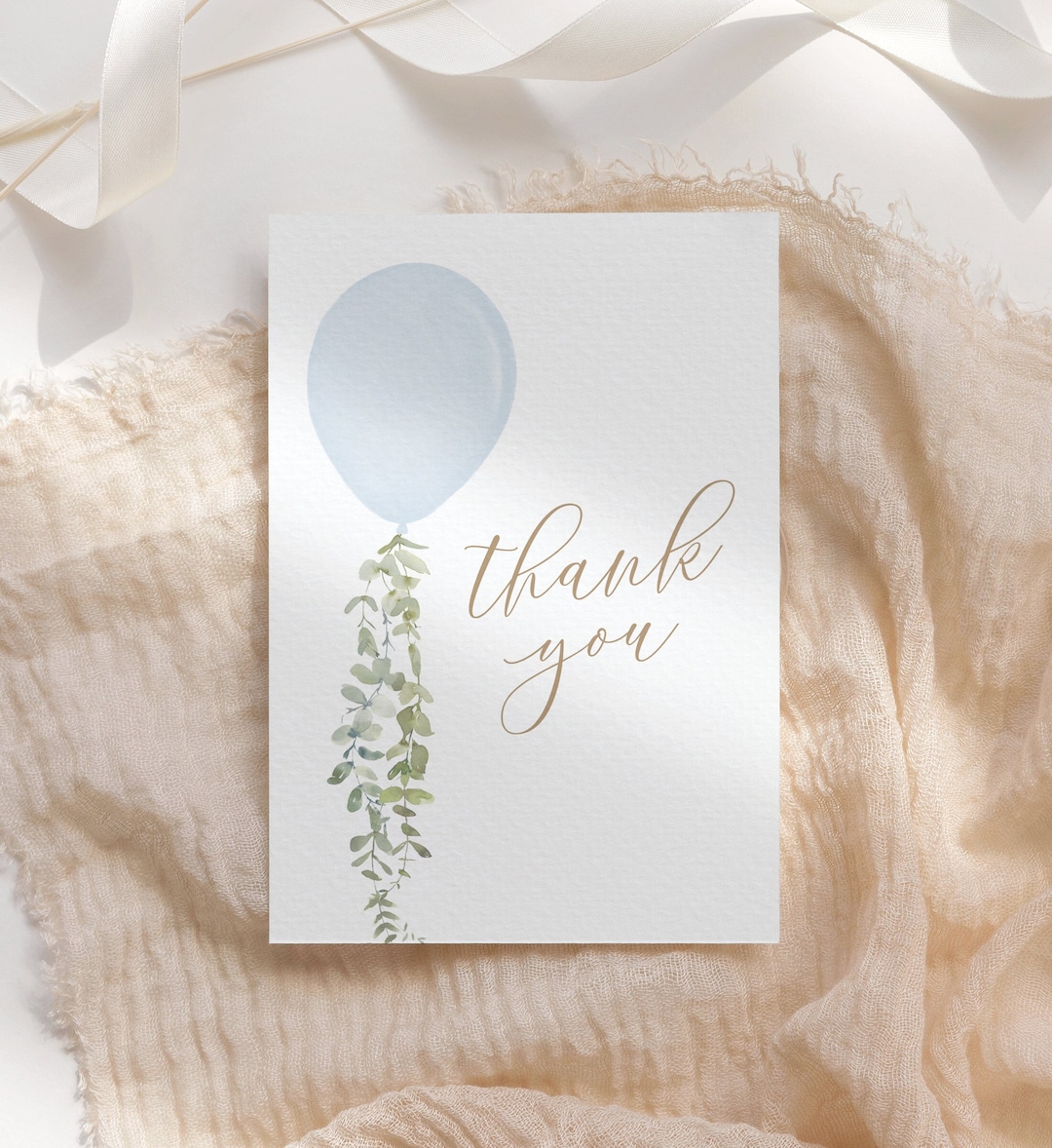 Editable Blue Balloon Baby Shower Thank You Card Template, Printable ...