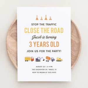 Construction Birthday Invitation,  Construction Vehicles Boy Birthday Party Invite, Printable Invitation, Editable Template