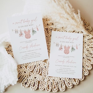 May include: A pink and white baby shower invitation with a floral design and the text "a sweet baby girl is on her way!"  Join us for a baby shower honoring Cassidy Anderson. Saturday, February 10 at 1 PM. The Anderson Residence, 2147 Wildflower St, Dallas, Texas 75143. RSVP to Natalie by February 1 at 214-514-8123. Cassidy is registered at Baby Boutique.
