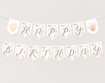 Printable Under the Sea Happy Birthday Banner, Ocean Animals Kids Birthday Party Decorations, Birthday Decor, DIGITAL DOWNLOAD