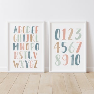 Pastel Alphabet and Numbers Posters, ABC Print, Printable Educational Wall Art, Kids Room Decor, Nursery Decor, DIGITAL DOWNLOAD