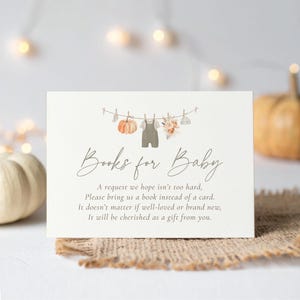 Fall Pumpkin Baby Shower Books for Baby Card, Boy Baby Clothes Baby Shower Shower Book Request Template, DIGITAL DOWNLOAD