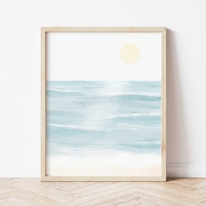 Peinture aquarelle de plage, impression d&#39;océan, art mural de plage imprimable, affiche de plage, décoration murale côtière, TÉLÉCHARGEMENT NUMÉRIQUE