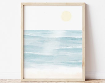 Watercolor Beach Painting, Ocean Print, Printable Beach Wall Art, Beach Poster, Coastal Wall Decor, DIGITAL DOWNLOAD