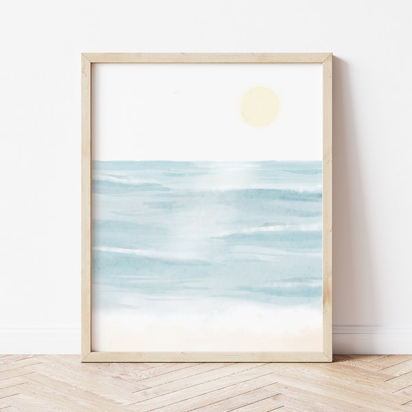 Watercolor Beach Painting, Ocean Print, Printable Beach Wall Art, Beach Poster, Coastal Wall Decor, DIGITAL DOWNLOAD