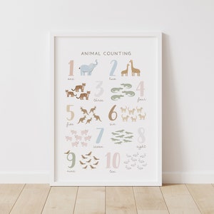 Animal Numbers Print, PRINTABLE Wall Art, Educational Counting Poster, Classroom Decor, Nursery Decor, Digital Download