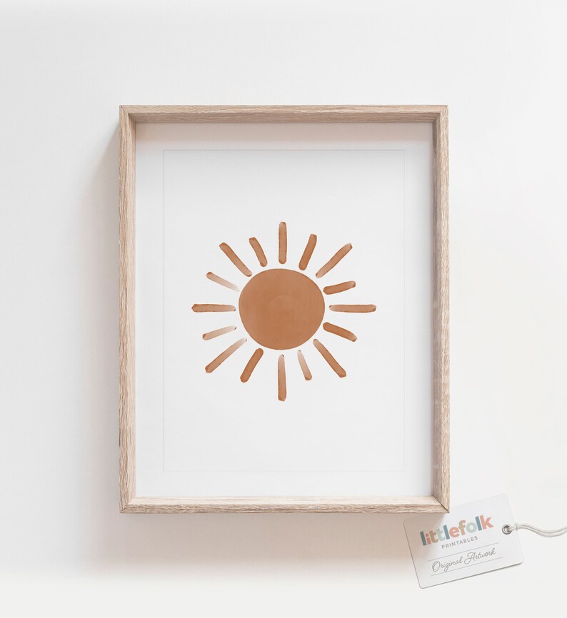 Neutral Sun Print, PRINTABLE Watercolor Sun Wall Art, Kids Room Decor ...
