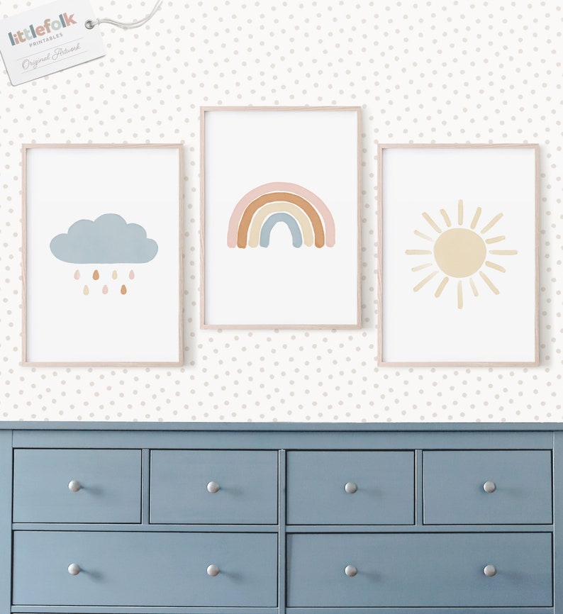 Neutral Rainbow Wall Art Gender Neutral Nursery Decor Printable Art INSTANT DOWNLOAD Kids Room Decor Set of 3 Prints