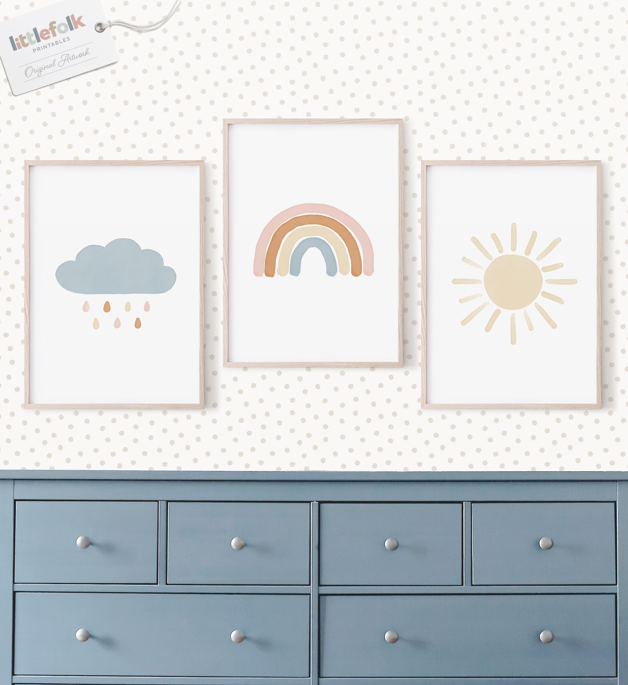 Neutral Rainbow Wall Art Set of 3 Prints Gender Neutral Etsy