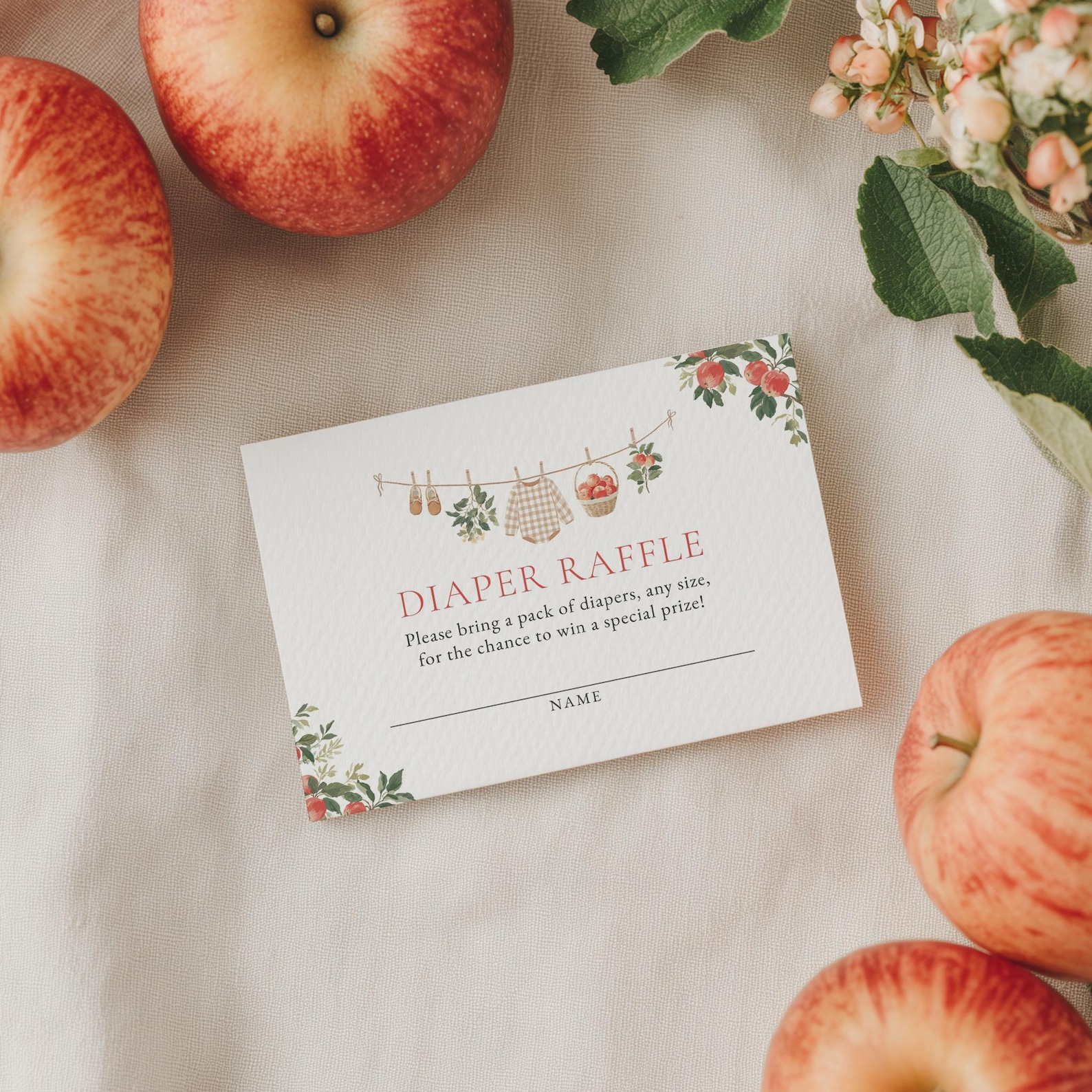 Clothes Line Raffle Apple Baby Shower Diaper Raffle Ticket, Apple of Our Eye Fall Baby ...