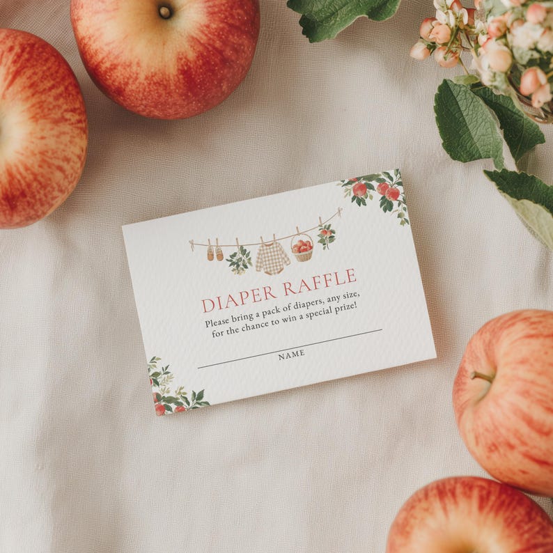 Apple Baby Shower Diaper Raffle Ticket, Apple of Our Eye Fall Baby ...