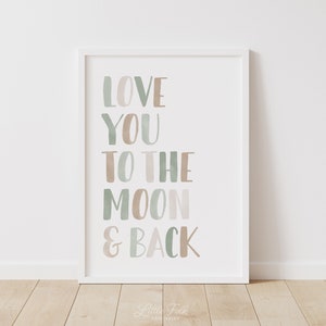 Kocham Cię do Księżyca i z Powrotem Wydruk, Sage Green Nursery Decor, DRUKAĆ Sztuka Ścienna Do Pokoju Dziecięcego, Wystrój Pokoju Chłopięcego, POBIERANIE CYFROWE