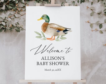 Duck Baby Shower Welcome Sign, Mallard Duck Boy Baby Shower Welcome Sign, Printable Welcome Sign Template, DIGITAL DOWNLOAD