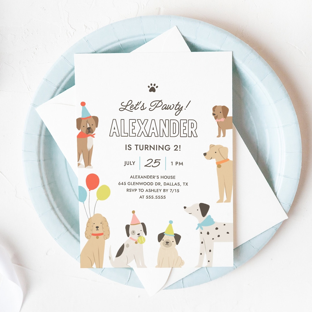 Dog Birthday Party Invitation, Puppy Pawty Birthday Invite, Editable ...