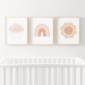 Neutral Rainbow Wall Art Set of 3 Prints, Sun Rainbow Cloud, PRINTABLE Wall Art, Girl Nursery Decor, Kids Room Decor, DIGITAL DOWNLOAD