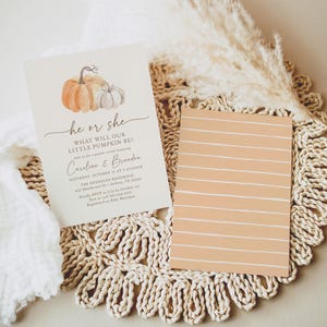 Little Pumpkin Gender Reveal Invitation, Fall Gender Reveal Invite, Printable Pumpkin Invitation Template, DIGITAL DOWNLOAD image 4